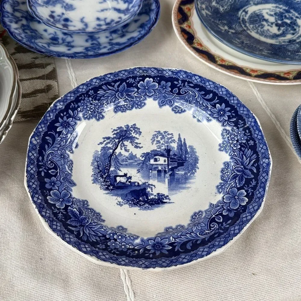 W. Adams IV & Sons Lorraine  Ironstone Blue Transferware - 8.5